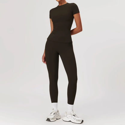 2PCS Yoga Set Workout Sets Women Clothes Gym Tracksuit Push Up Fitness Running Sportwear Sport Bra Short Sleeved Leggings Suit
