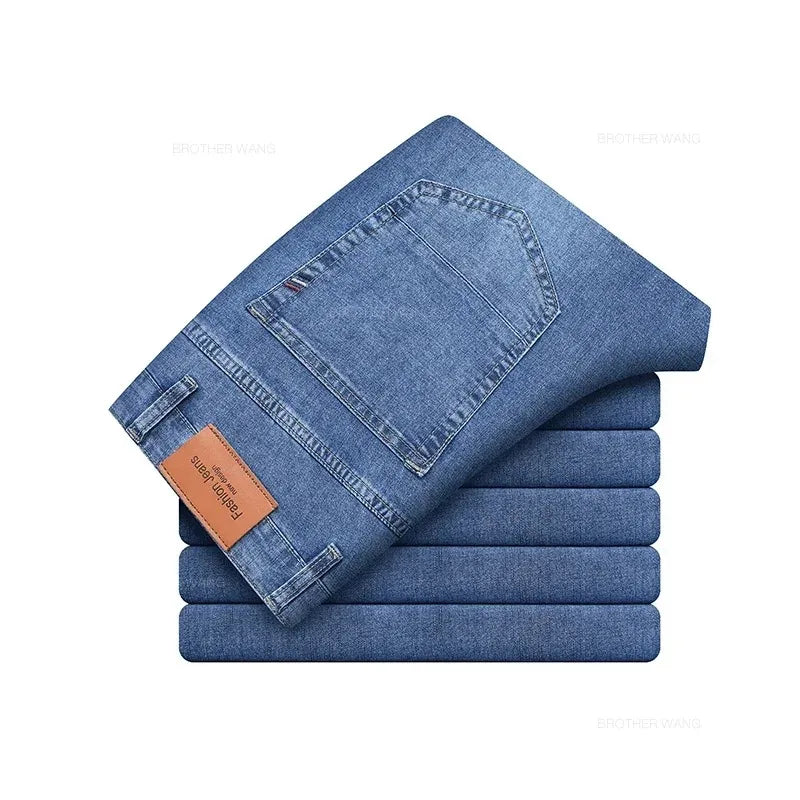 Sommer Elastic Herren Jeans Fashion grau komfortable Geschäft Straight Stretch Cotton Casual Denim Hosen Marke Männliche dünne Hose