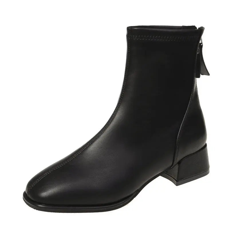 Elastic Socks Boots Women Ankle Boots Women Pumps Heel Thicks  Heel Square Toe Short Boots Retro 2024 New Women Shoe Botas Mujer