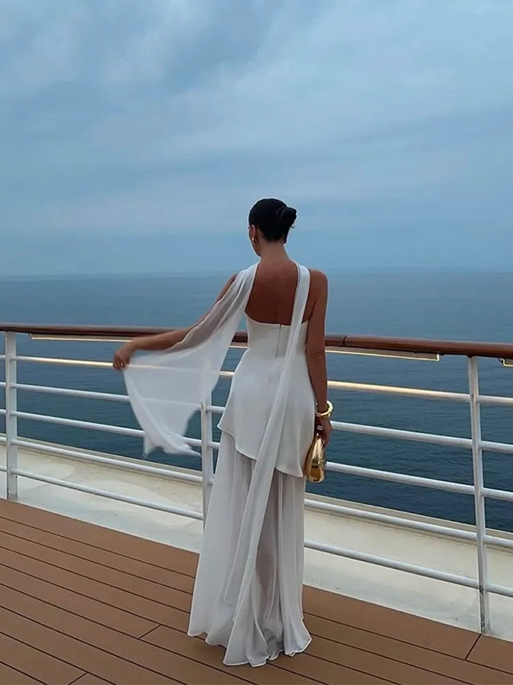 Maglie di nastro senza spalline alla moda Maxi abito Maxi abito Elegante senza maniche per vacanze senza schiena 2025 Nuove donne Abiti da spiaggia