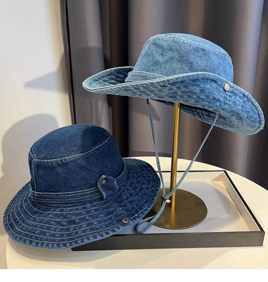 Vintage Washed Denim Bucket Hat Unisex Summer Sun Hat For Women Men Camping Cap With Uv Protection Western Cowboy Fisherman Hat