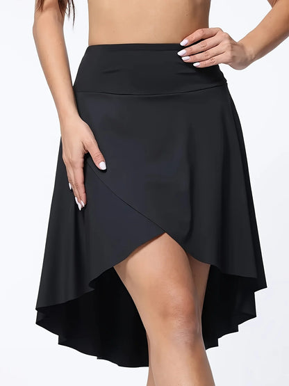 Falda corta de deportes largos de cintura alta para mujeres con pantalones cortos, dobladillo asimétrico, hendidura lateral y bolsillos