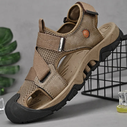 Sommer menn sandaler ekte skinn herre casual sko utendørs menn skinn sandaler for menn strandsko romerske herresko merkevare
