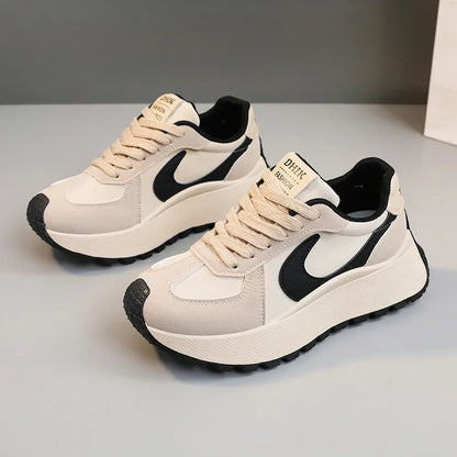 Sneakers de plate-forme à fond épais de la femme Nouveau mélange Nouveau mélange Couleur à lacets Chaussures décontractées femme Round Toe non glissade Vulcanie Sport Chaussures