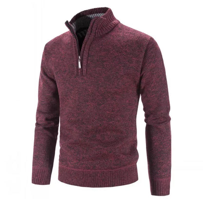 Efterår vinter tyk strikket sweater mænd pullovers solid farve lynlås mock hals slank fit strik pullovers mænd årsag sweater mand