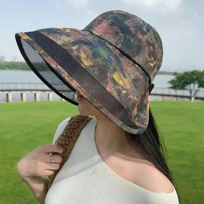 Women's Korean Style Large Brim Sun Hat Fisherman Hat Windproof Elegant Outdoor Sun Protection Comfortable Straw Hat
