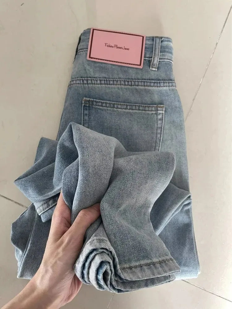 Žene široke vrećice za noge Lady Vintage Y2K Punk niski uspon struj labave traper hlače Street odjeće modno smeće duge klizačke hlače
