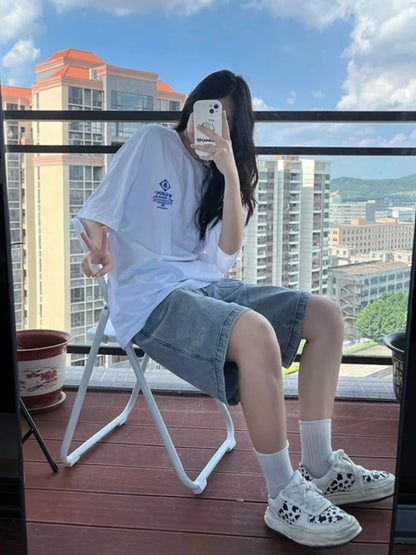 Été féminin 2025 Sliming A-Line Lâche Jeans de cinq quarts Orts High Wide jambe Cool Feeling Orts pour Junior ...