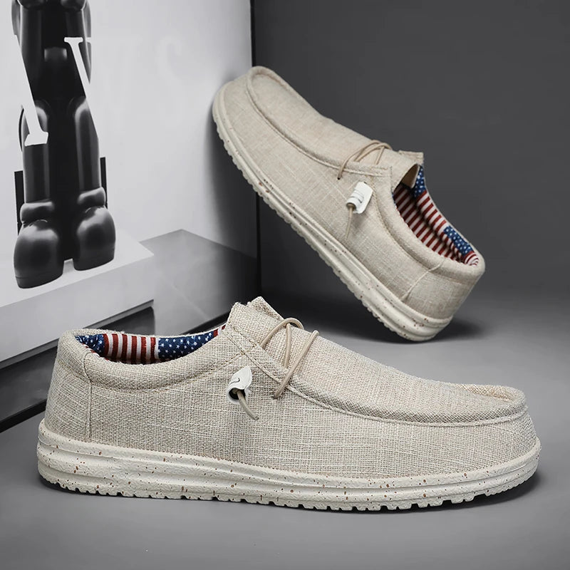 Sommer beige mænds afslappet loafers stor størrelse 47 komfortable flad lærred sko mand båd sko let slip-on drivesko til mænd