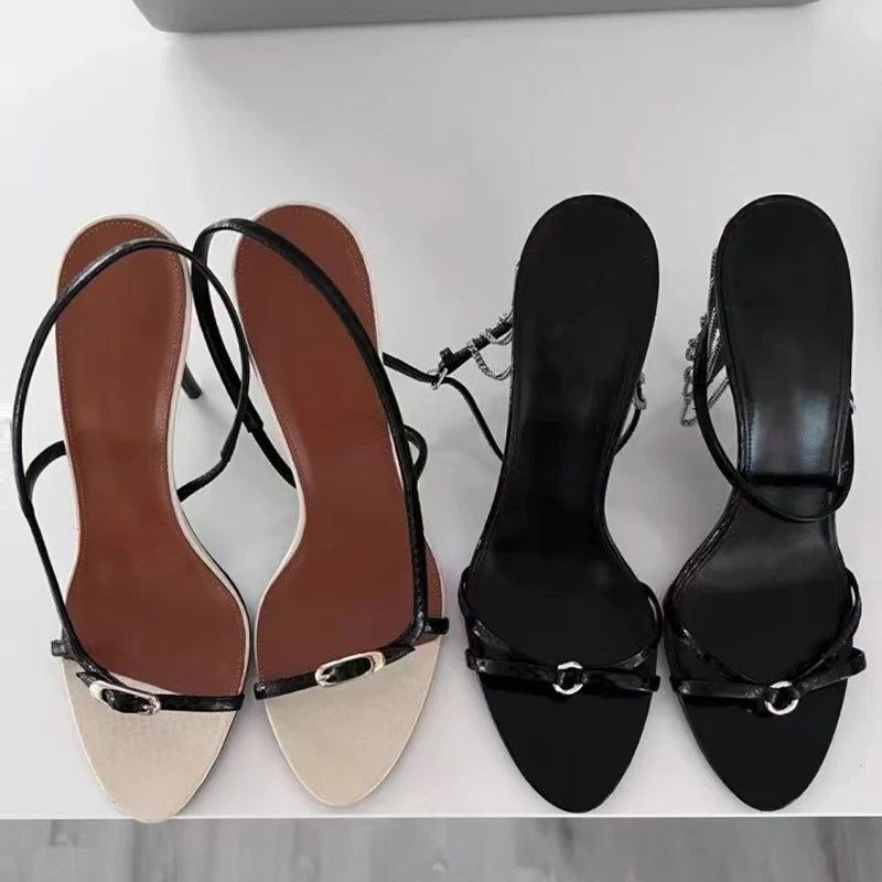 Liyke Summer Fashion Buckle Open Toe Slip On Back Strap Sandals Women Black White High Heels Wedding Prom Shoes Zapatos Mujer