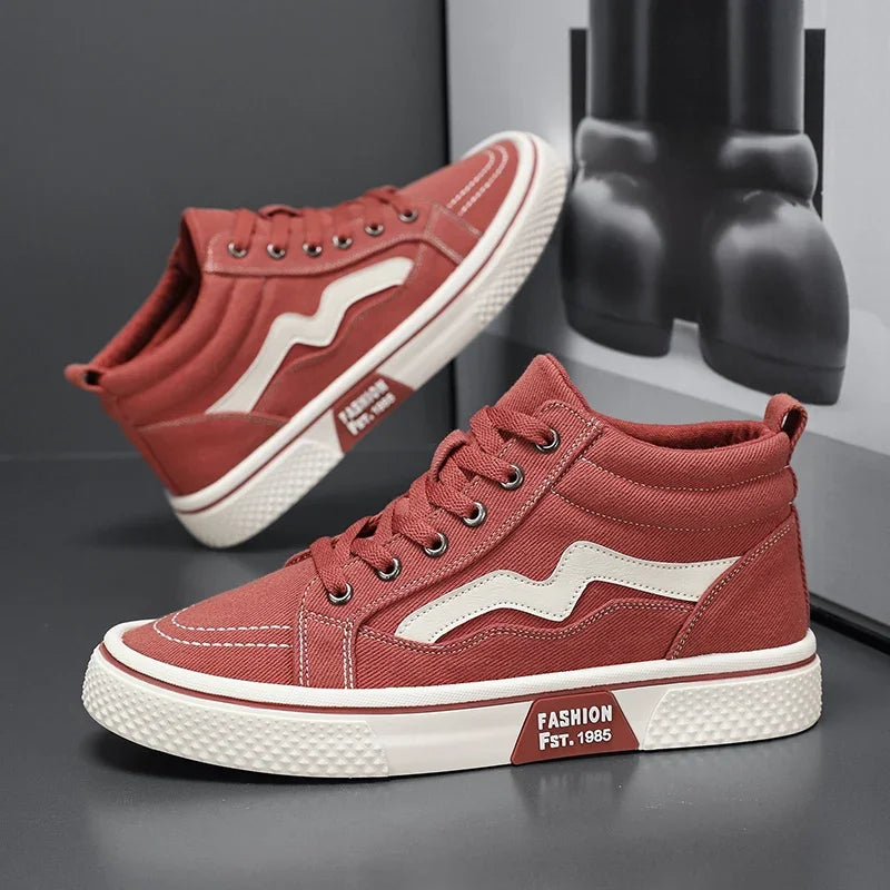 Fashion High Top Men Casual Shoes Comfortable Flat Boot Sneakers Men Canvas Shoes Lightweight Flats Students Walking Sport Shoes
