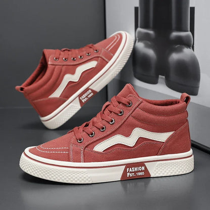 Fashion High Top Men Casual Shoes Comfortable Flat Boot Sneakers Men Canvas Shoes Lightweight Flats Students Walking Sport Shoes