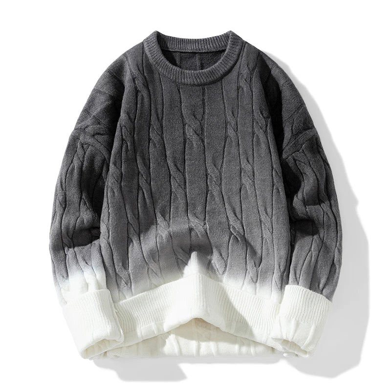Koreansk gradient strikket løs chunky twist strik pullover 2024 ny rund hals sweater efterår vinter varme par toppe