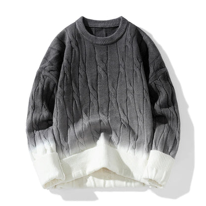 Koreansk gradient strikket løs chunky twist strik pullover 2024 ny rund hals sweater efterår vinter varme par toppe