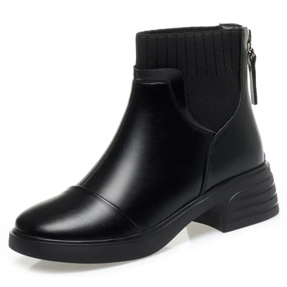 Winter Warm Elegant Anti-slip Medium Heels Thick Plush Short Boots for Woman Zipper Comfort Punk Style Ankle Boots
