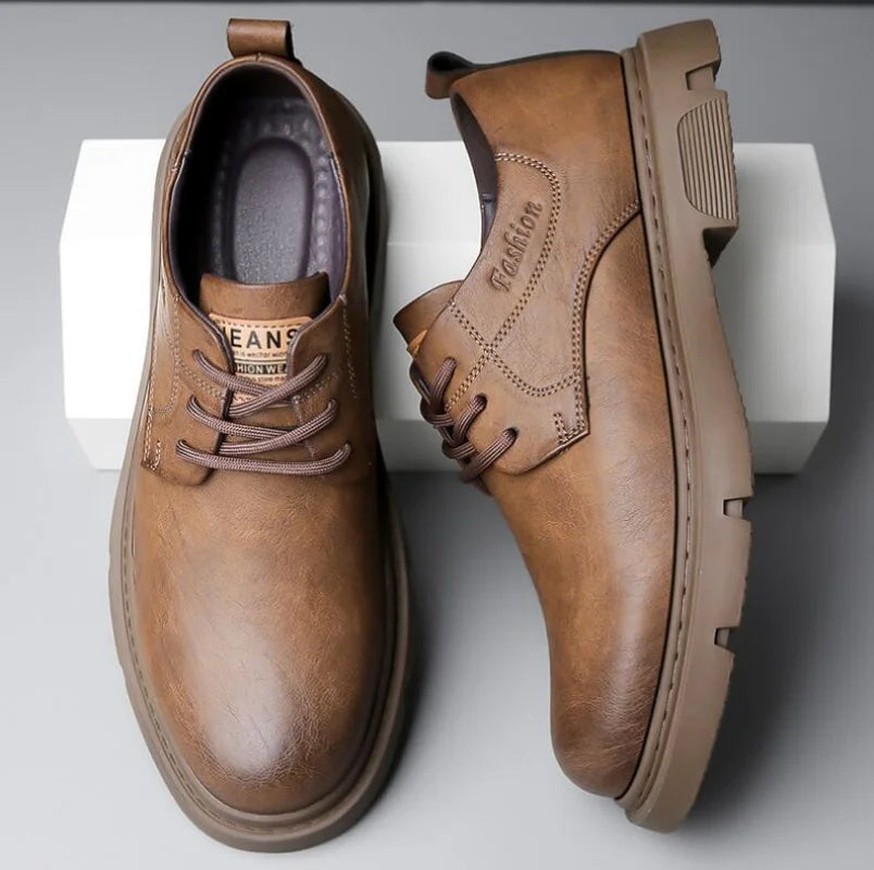 Sapatos de plataforma de outono de couro de vaca para homens moda casual novo designer derby sapatos masculino de baixo trabalho de trabalho no tornozelo