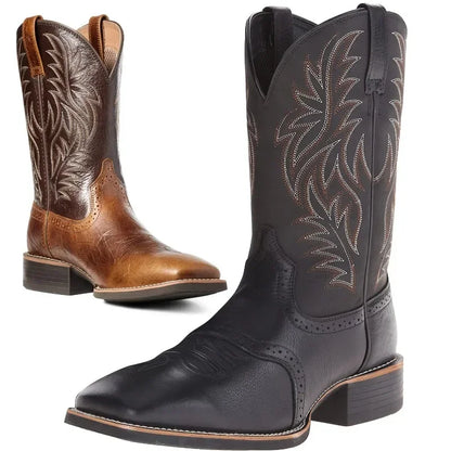 Menn høye støvler broderi retro håndlagde herre støvler vestlige cowboy boot spiss tå støvler håndsøm utendørs herresko