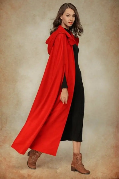 Women Long Cape Cloak Stylish Hooded Wool Blend Cloak Coat Ladies Autumn Hoodies Poncho Warm Cosplay Jackets Outwear Windbreaker