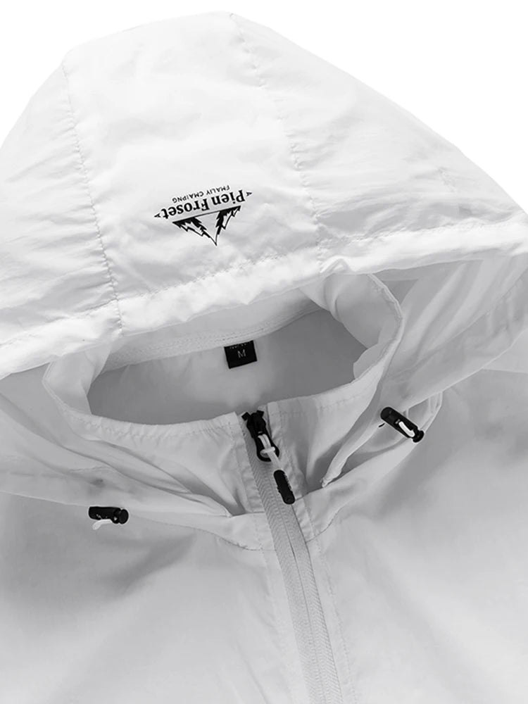 Men's Hooded Sun Protection Jacket Lightweight Outdoor Windbreaker Quick Dry Breathable UV Coat for Hiking Running Travel Beach