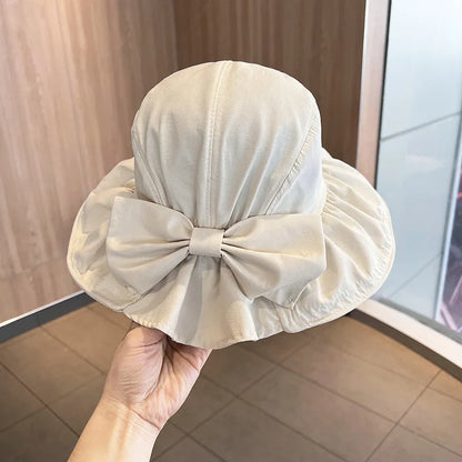 Women's Spring Summer Bow Knot Fisherman Hat Basin Sun Sunscreen Bucket Hat Fashion Sun Hat Cap H11