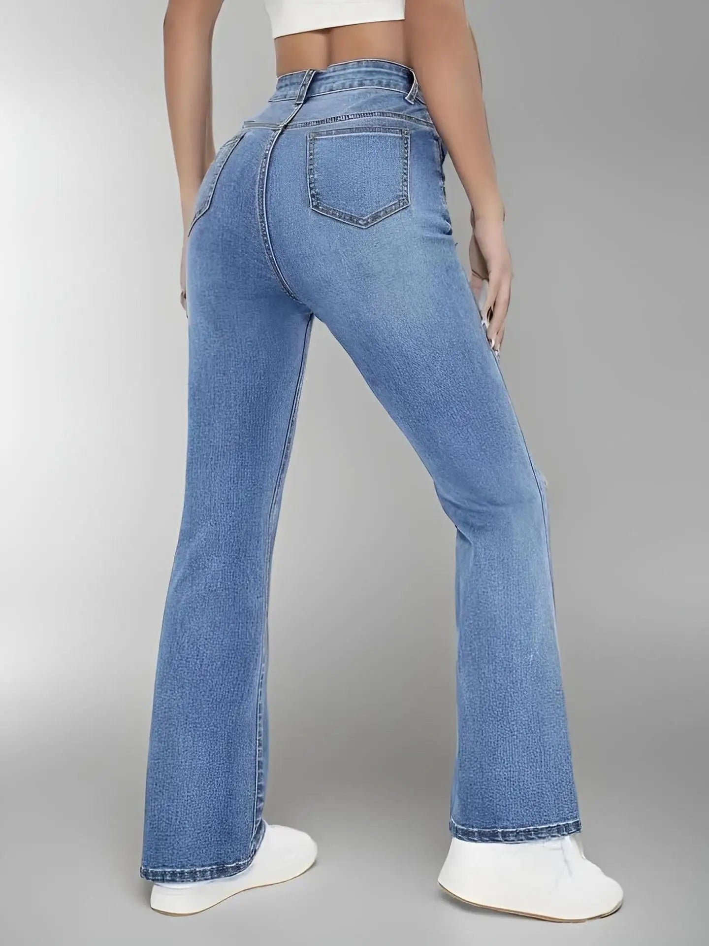 Nya kvinnors heta jeans bantar europeisk och amerikansk stil avslappnad mångsidig hög midja tvättade denimbyxor för kvinnor