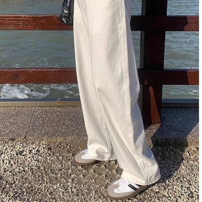 「MD」Loose White Wide Leg Jeans Women Drape High Waist Straight Wide Leg Pants Mopping Pants