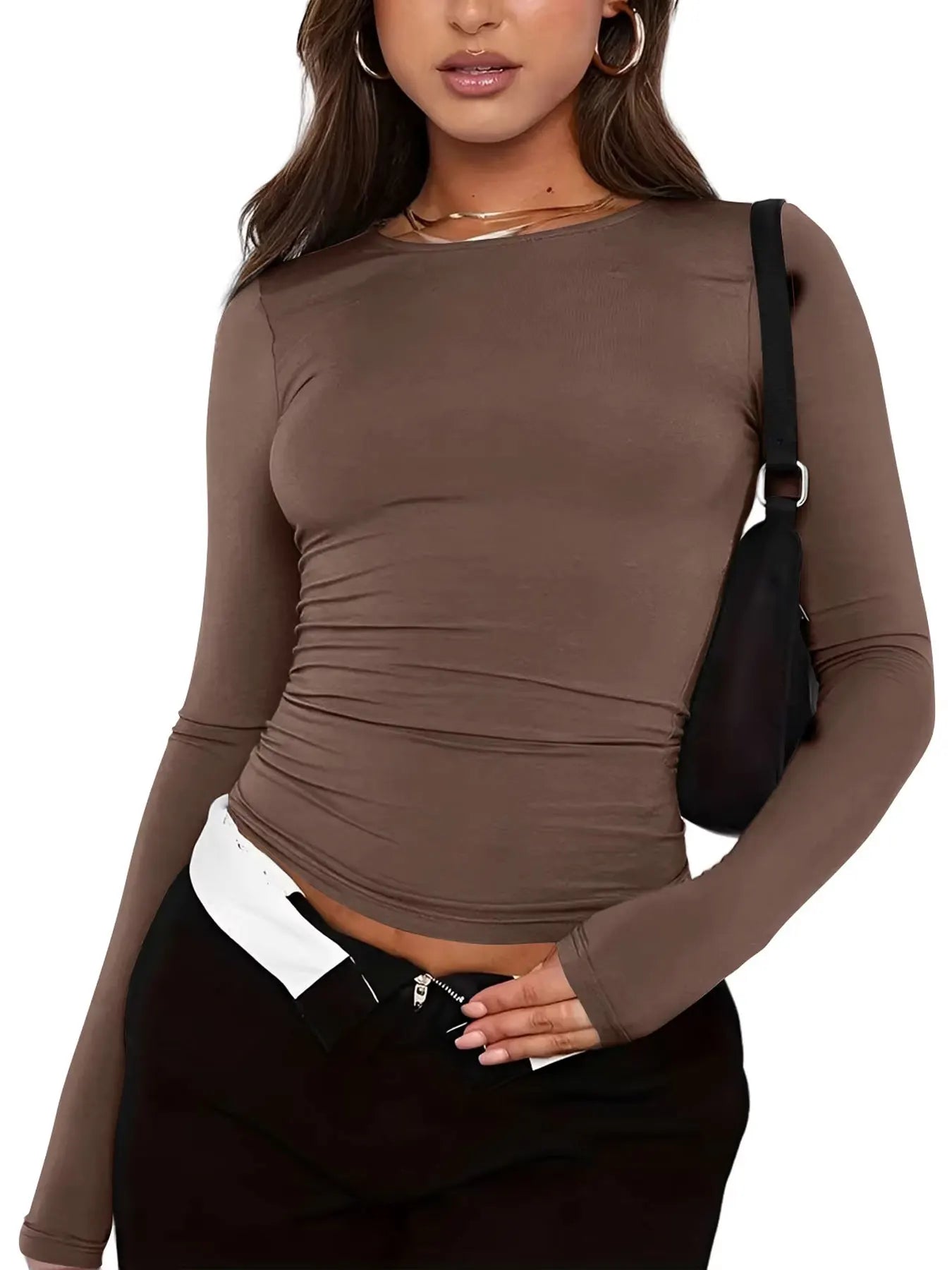 Camiciatore di donne casual femmina femmina semplice e alla moda t-shirt a colori solidi con maniche lunghe