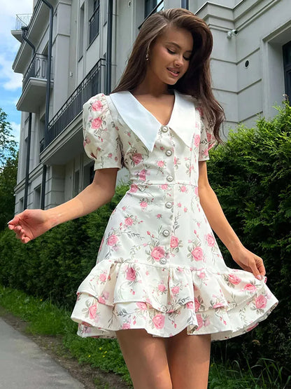 Chic Scarf Collar Printed Pleated Mini Dresses Women Sleeveless Off Shoulder High Waist Vestido New Summer Lady Party Beach Robe