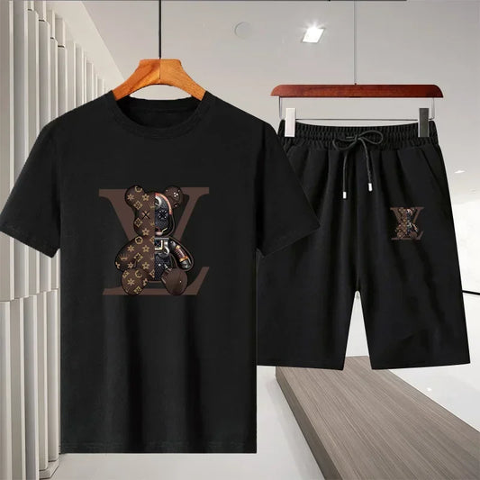 New 2025 summer leisure men's sports suit Outdoor hiking jogging men's short sleeve breathable T-shirt + shorts two-piece set