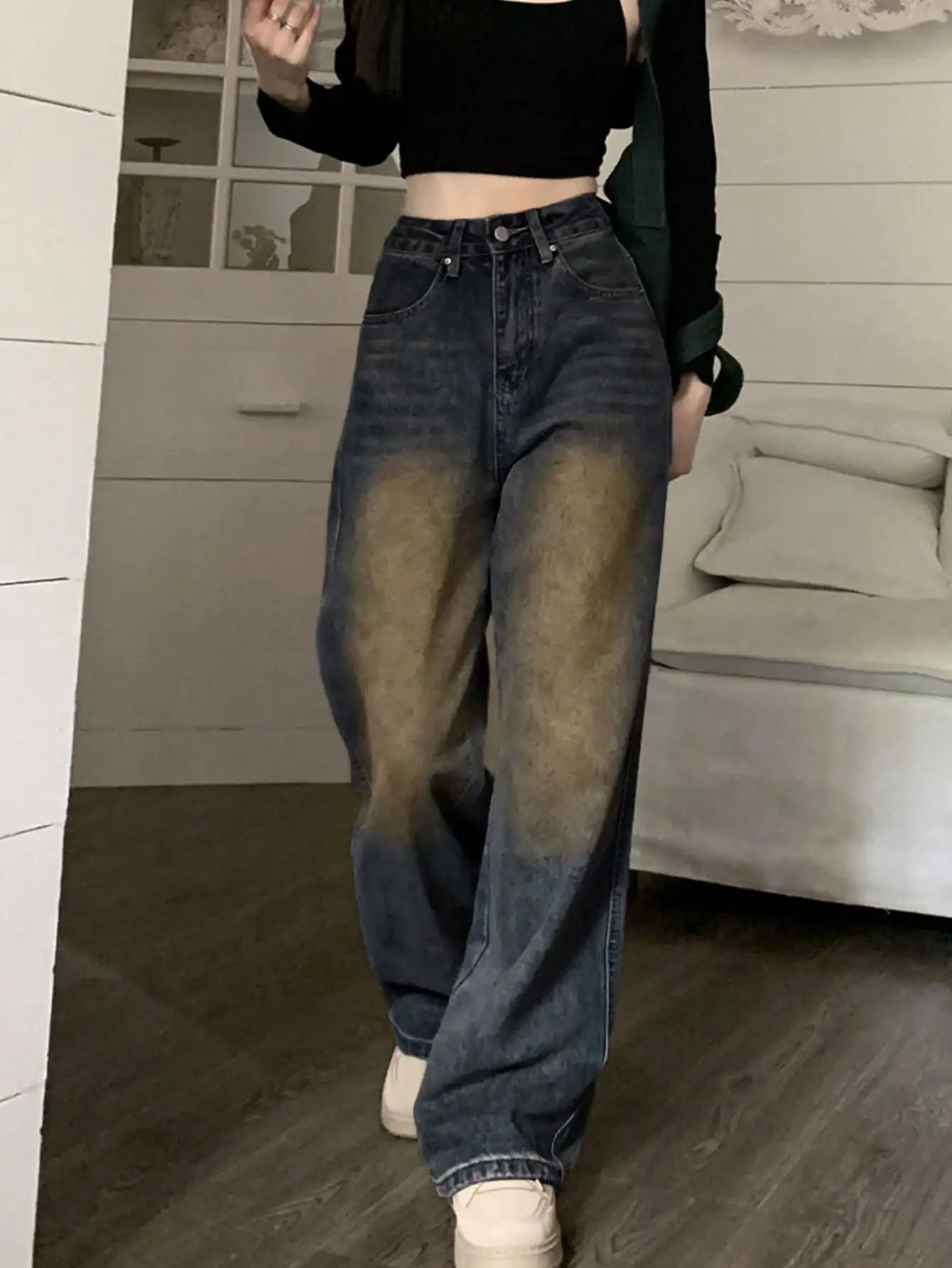 「MD」2024 New Retro Jeans Women Irregular High Waist Slimming Wide Leg Mop Long Pants Fashion