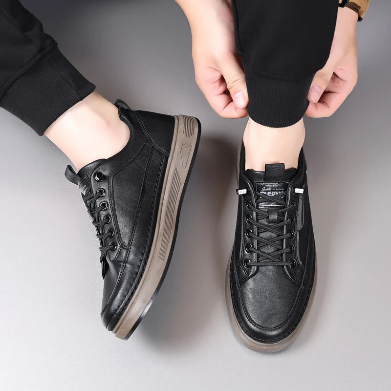 Fashion Board Shoes Casual Sneakers for Men High Quanlity Leather Work Shoes Platform Male Sport Shoes Breathable Walking Shoes