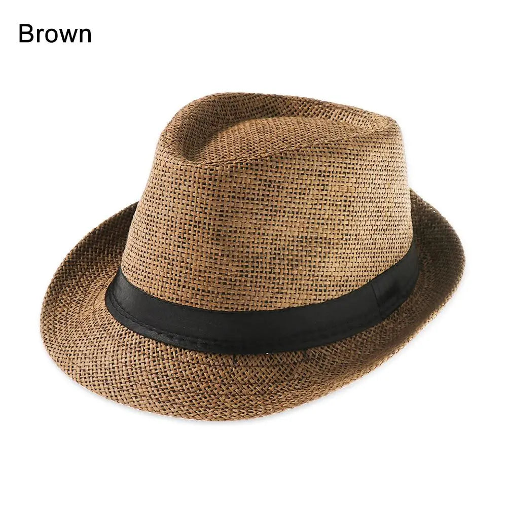 Fashion Straw Panama Cap Summer Beach Wide Brim Sun Hat Gangster Cap Unisex Jazz Dress Hat Cowboy Fedora Hat