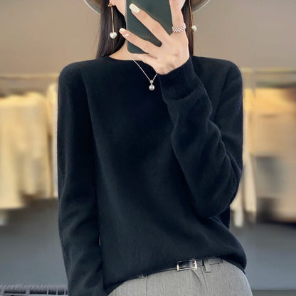 Autumn Winter 100% Merino Wool cashmere Sweater O-Neck Long Sleeve Cashmere Women Knitted Pullover Clothing Top