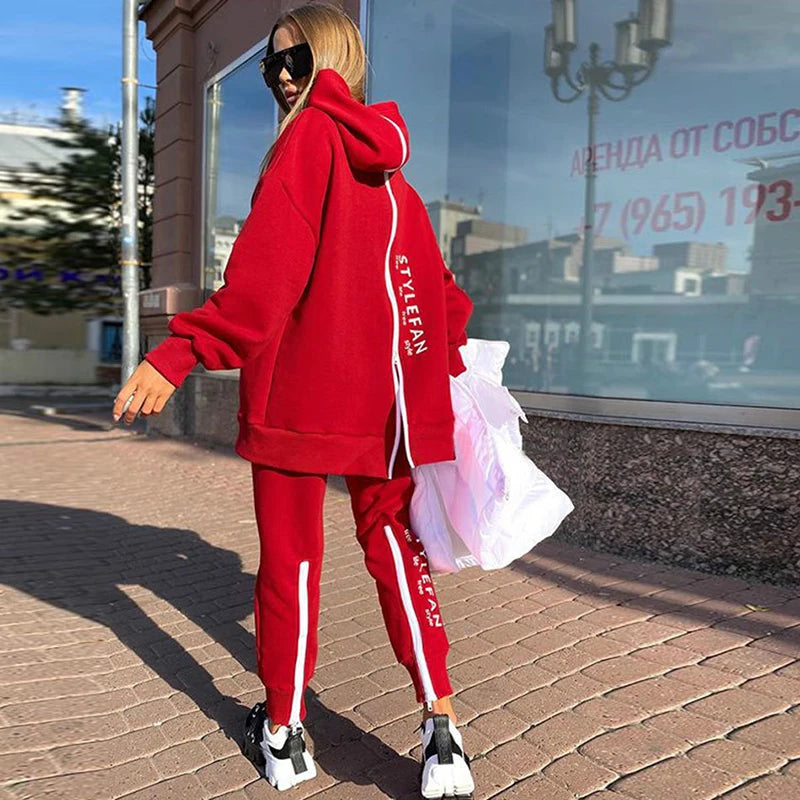 Fashion Casual Loose Suit Letter Printing Long Sweater Sweatpants 2 PCS Running Tracksuit Women Fitness Clothing