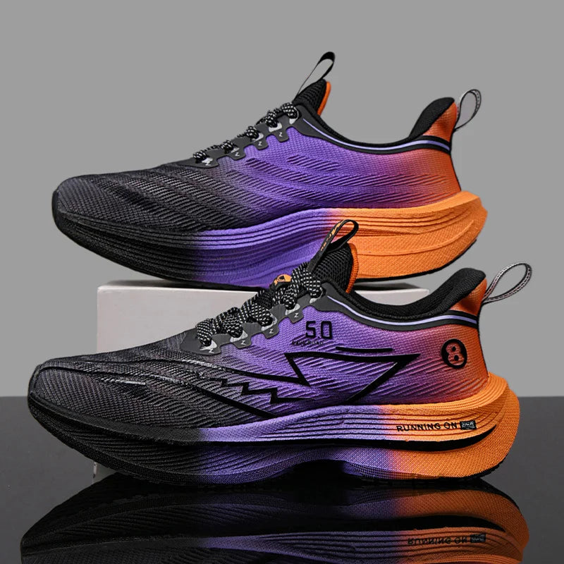 Men's Shoes Carbon Plate Cushioning Road Running Shoes Fashionable Printed Lace Up Tennis Shoes Non-slip Breathable Sports Shoes
