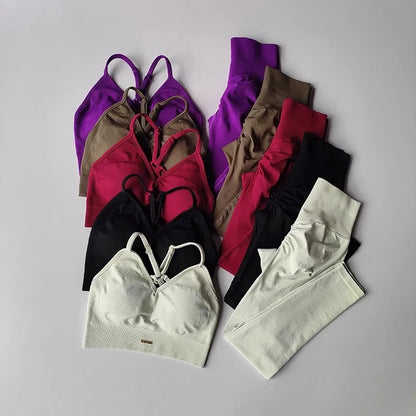 Women's fitness suit, V-neck bra yoga set sports high waisted leggings, tight fitting and shaping