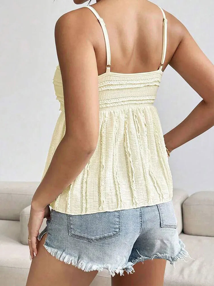 Žene novi vrhunski kamisole ljetne odjeće moda casual tanki naborani gornji tenk solidna seksi dama bez v-izreza camisole odjeća
