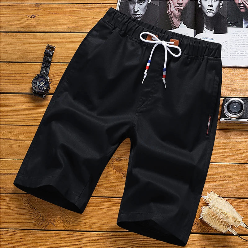 6XL White Shorts Men Summer Cotton Knee Length Shorts Bermudas Korean Fashion Elastic Waist Drawstring Short Pants