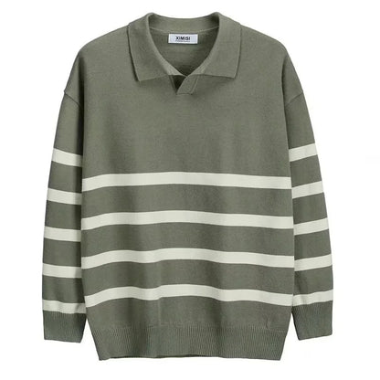 Efterår enkel lapel stribet sweater til mænd afslappet vintage koreansk mode strikstøj top ny y2k løs strikket pullover jumper
