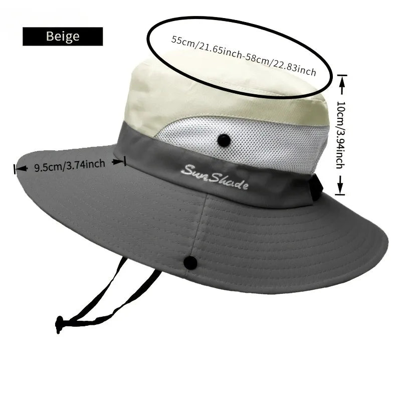 Women's Dual-Tone Sun Hat with Ponytail Hole - Breathable Mesh Waterproof Wide Brim for Beach & Fishing for Spring, Summer