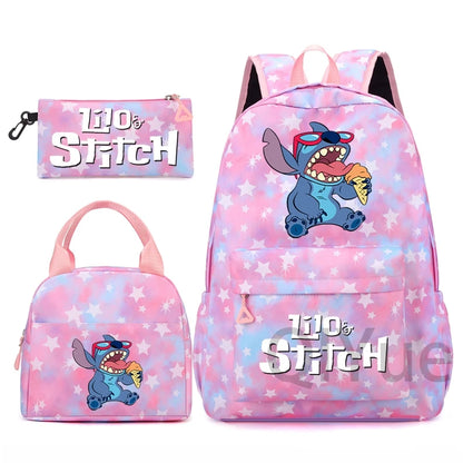 Disney Lilo Stitch Backpack Set for Girl Teen Student Back To School Knapsack Women Rucksack Mermaid Style Lunch Bag Pencil Case