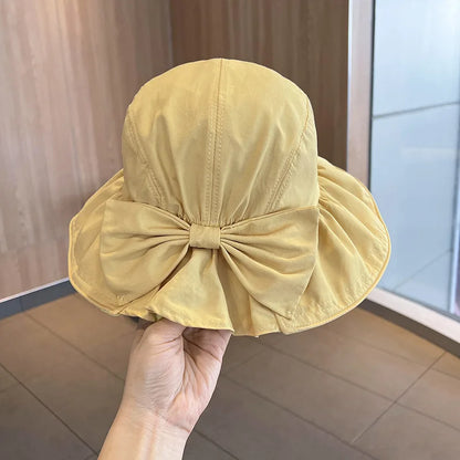 Women's Spring Summer Bow Knot Fisherman Hat Basin Sun Sunscreen Bucket Hat Fashion Sun Hat Cap H11