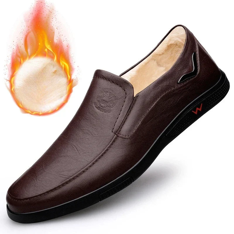 Handmade Men's Shoes Business Leather Shoes Rubber Sole Loafers Slip on Male Casual Shoes Work Office Shoe Black Flat Dress Shoe