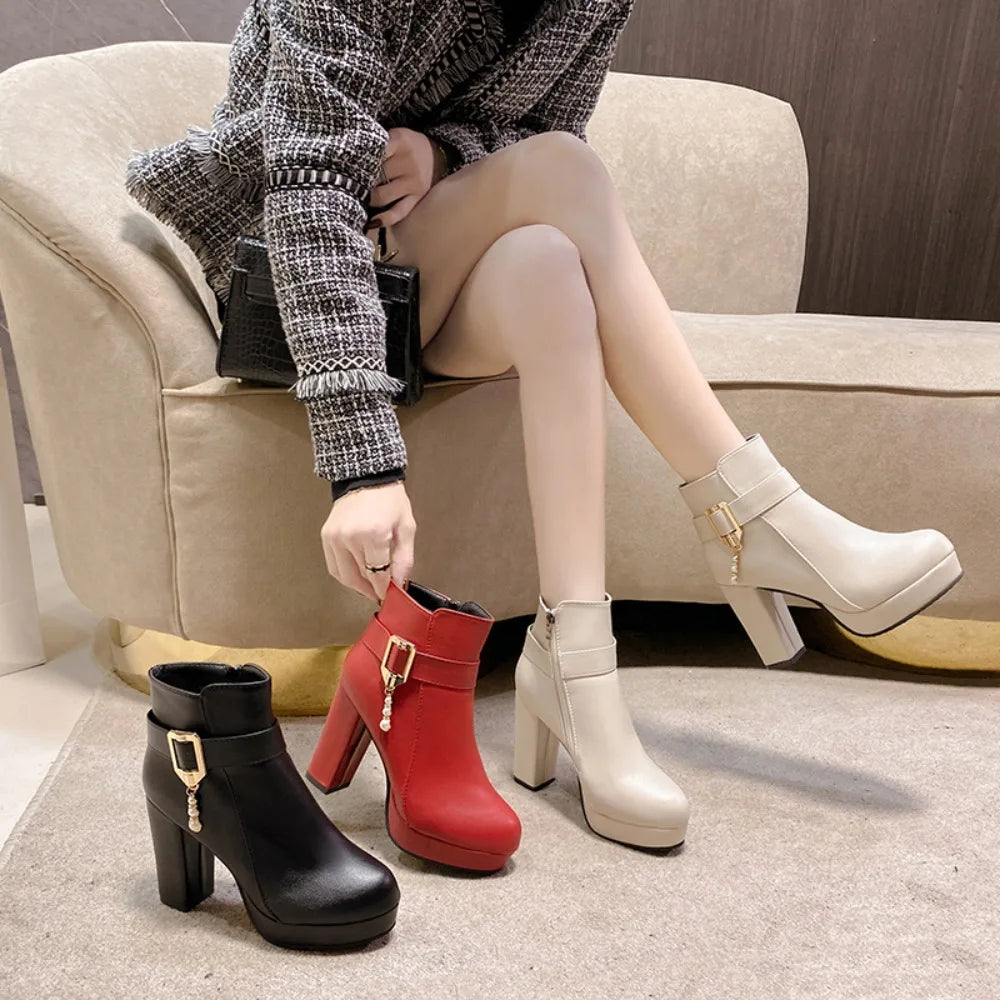 Winter Booties Women 2024 Fashion Solid Color Round Head Side Zipper Design Elegante en comfortabele vrouwen enkelschoenen maat 32-42