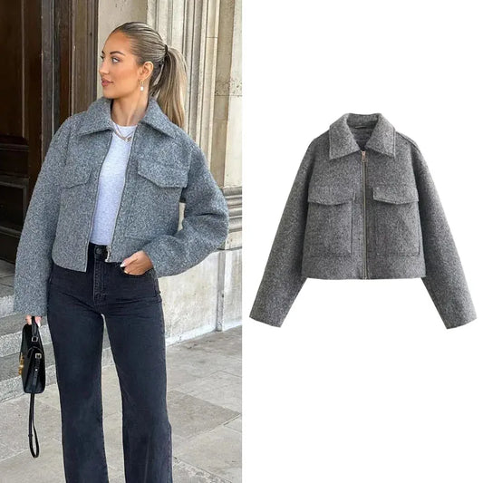 Mejr Tweed Cropped Tacets for Women jesienna zima kurtka krótkometrażowa Kobiet Kobiet zamek z uprawy kurtki półś sezonu Kobieta nowa w odzieży wierzchniej