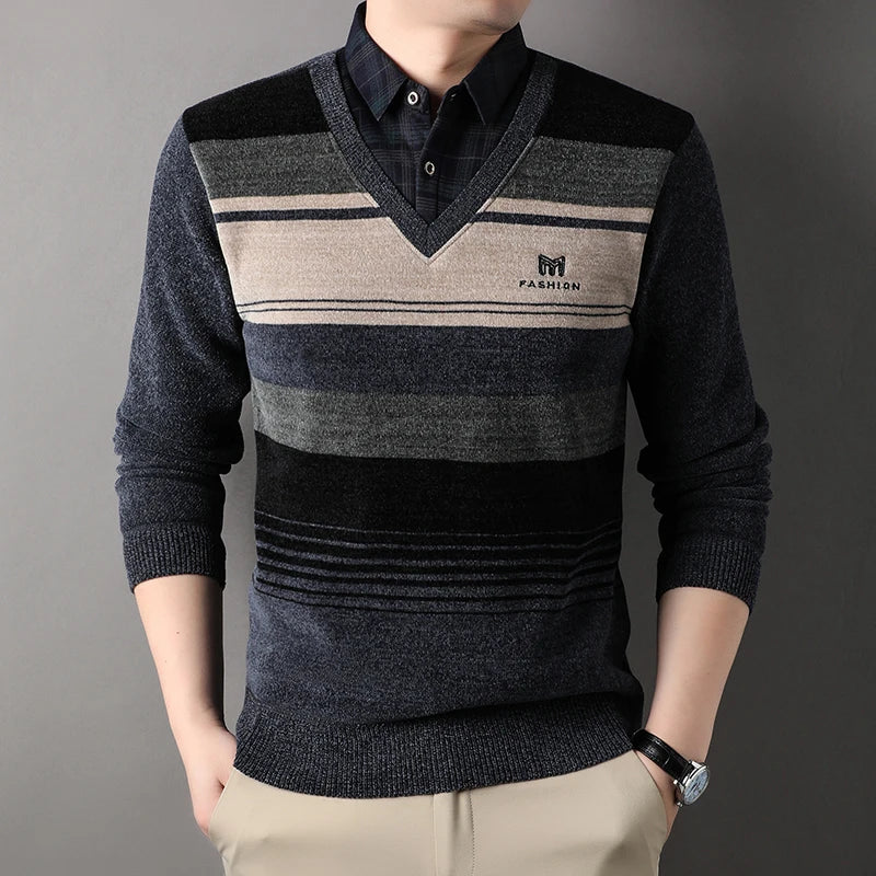 Invierno NUEVO SUJETOR DE VELO MENOS Men espesas Ropa de terciopelo a rayas Autumnia de invierno Juques de moda de la moda