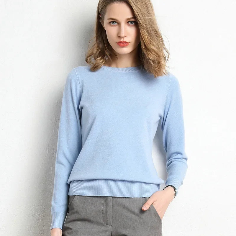 2023 DONNE DONNA Slimina Slim O-Neck Pullover Cashmere Lana Miscele Autunno e inverno camicia a fondo in maglia a maniche lunghe di grandi dimensioni