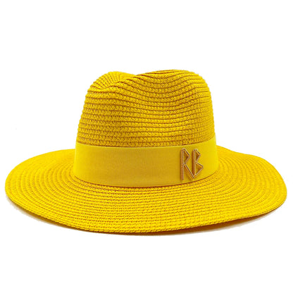 2024 Summer Straw Hat Beach Hat Women's Seaside Sun Hat Vacation Bow Ribbon Flat Top Big Brim Straw Hat praia 모자