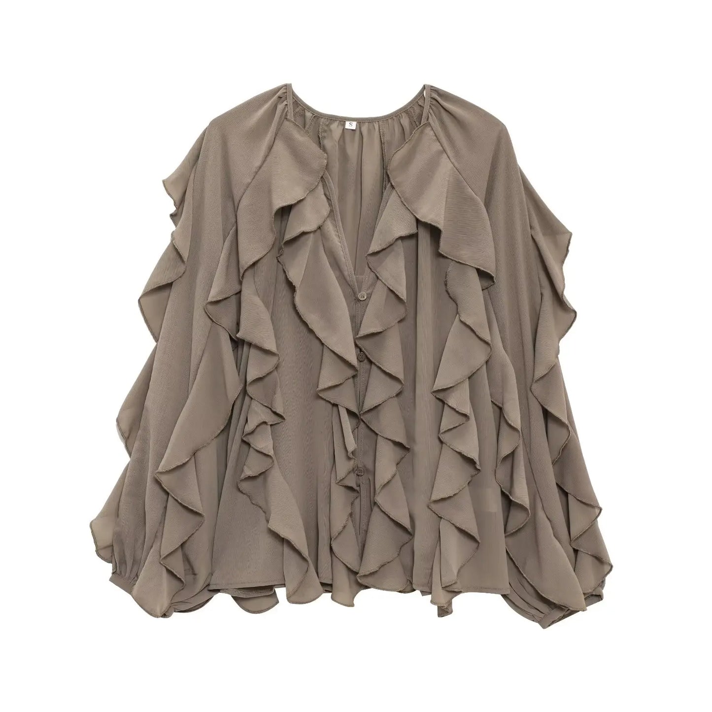 Tangada Women Wine Red Ruffles Shirt Langærmet 2025 Fashion Oversized Blouse Tops 3H0011