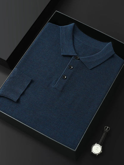 Mænds merino uld sweater polo krave pullover efterår vinter nye cashmere strikket afslappet løs mænds skjorter toppe varm blød